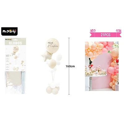SET DE GLOBOS CON BASE BEIGE 21PCS - 1
