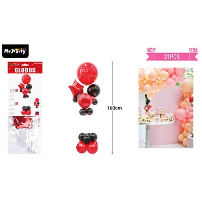 SET DE GLOBOS CON BASE NEGRO Y ROJO 21PCS - 1