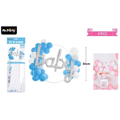 ARCO DE GLOBOS CELESTE CON LETRA BABY 80CM 47PCS - 1