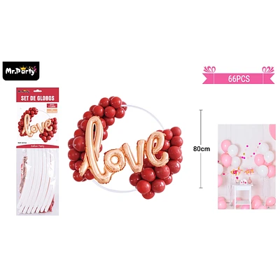 ARCO DE GLOBOS ROJO CON LETRA LOVE 80CM 66PCS - 1