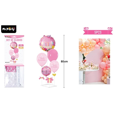 SET DE GLOBOS CON BASE ROSADO 5PCS - 1