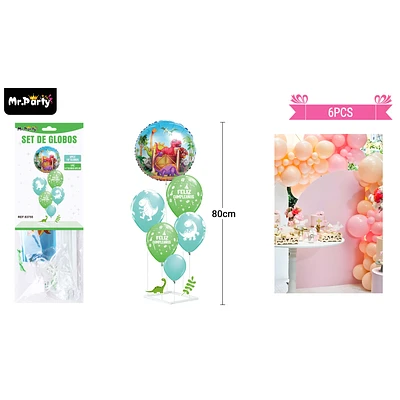 SET DE GLOBOS CON BASE DINOSAURIO 6PCS - 1