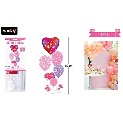 SET DE GLOBOS CON BASE TE AMO ROSADO 5PCS - 1