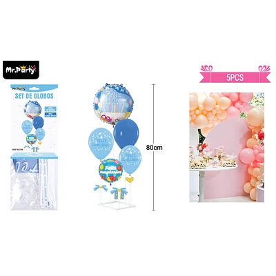 SET DE GLOBOS CON BASE CELESTE 5PCS - 1