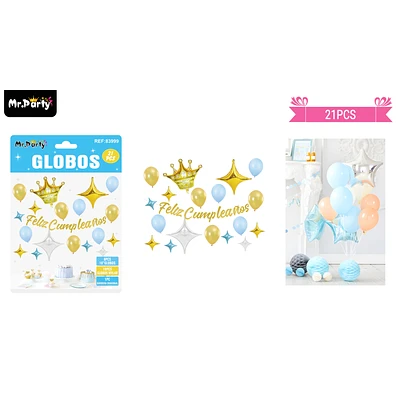 SET DE GLOBOS LATEX Y GUIRNALDA CON CORONA 21PCS - 1