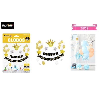 SET DE GLOBOS LATEX Y GUIRNALDA CON CORONA 27PCS - 1