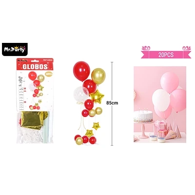 SET DE GLOBOS CON BASE DORADO Y ROJO 20PCS - 1