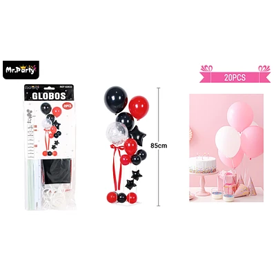 SET DE GLOBOS CON BASE NEGRO Y ROJO 20PCS - 1