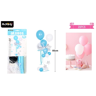 SET DE GLOBOS CON BASE CELESTE 20PCS - 1