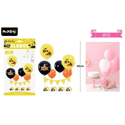SET DE GLOBOS CON BASE Y GUIRNALDA CARRO DE CONSTRUCCION 6PCS - 1