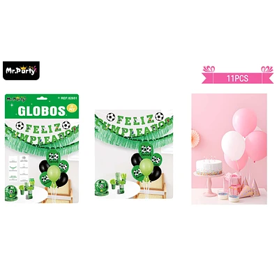 SET DE GLOBOS CON BASE Y GUIRNALDA FUTBOL 11PCS - 1