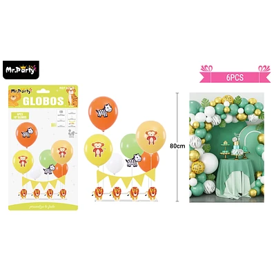 SET DE GLOBOS CON BASE Y GUIRNALDA ANIMALES 6PCS - 1
