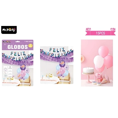 SET DE GLOBOS CON BASE Y GUIRNALDA SIRENA 15PCS - 1