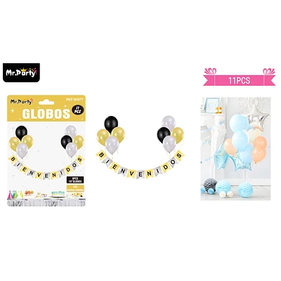 SET DE GLOBOS LATEX Y GUIRNALDA BIENVENIDOS 11PCS - 1