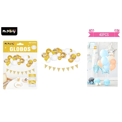 SET DE GLOBOS LATEX BLANCO Y DORADO 40PCS - 1