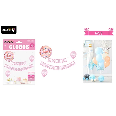 SET DE GLOBOS LATEX Y GUIRNALDA ROSADO ES NIÑA 60PCS - 1