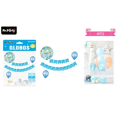 SET DE GLOBOS LATEX Y GUIRNALDA AZUL ES NIÑO 60PCS - 1