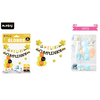 SET DE GLOBOS LATEX Y GUIRNALDA CON EXCAVADORA 13PCS - 1