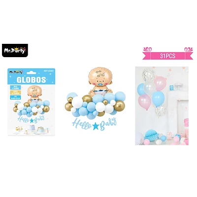 SET DE GLOBOS LATEX BABY SHOWER AZUL 31PCS - 1
