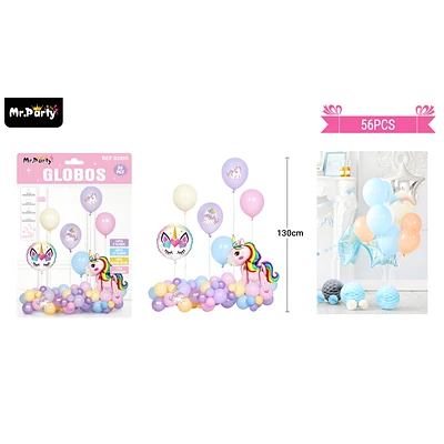 SET DE GLOBOS LATEX CON UNICORNIO 56PCS - 1