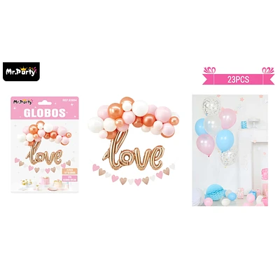 SET DE GLOBOS LATEX CON LOVE ROSADO 23PCS - 1