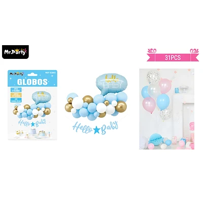 SET DE GLOBOS LATEX BABY SHOWER AZUL 31PCS - 1