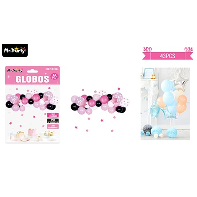 SET DE GLOBOS LATEX ROSADO Y NEGRO 43PCS - 1