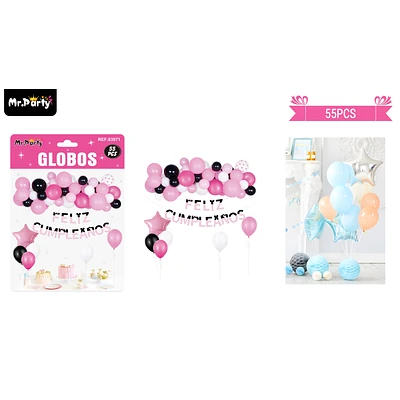 SET DE GLOBOS LATEX ROSADO Y NEGRO 55PCS - 1