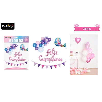 SET DE GLOBOS LATEX Y GUIRNALDA DE SIRENA 23PCS - 1