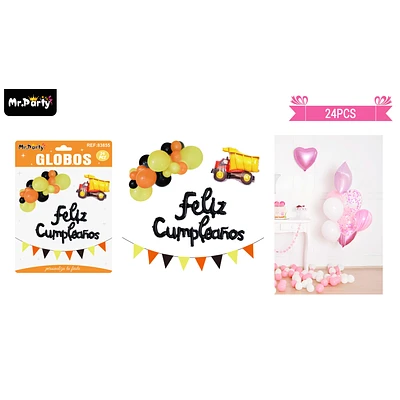 SET DE GLOBOS LATEX Y GUIRNALDA CON CARRO DE CONSTRUCCION 24PCS - 1
