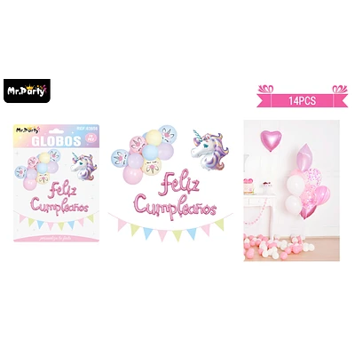SET DE GLOBOS LATEX Y GUIRNALDA CON UNICORNIO 14PCS - 1