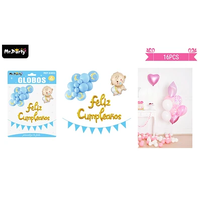 SET DE GLOBOS LATEX Y GUIRNALDA AZUL CON NIÑO 16PCS - 1