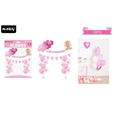 SET DE GLOBOS LATEX BABY SHOWER ROSADO 29PCS - 1