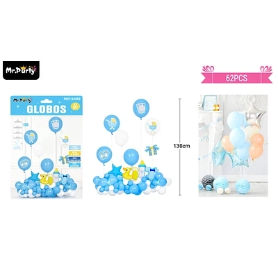 SET DE GLOBOS LATEX BABY SHOWER AZUL 62PCS - 1