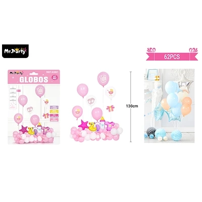 SET DE GLOBOS LATEX BABY SHOWER ROSADO 62PCS - 1