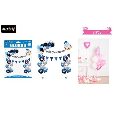SET DE GLOBOS LATEX CON COHETE 31PCS - 1