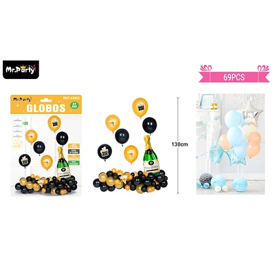 SET DE GLOBOS LATEX CON BOTELLA DE CHAMPAGNE 69PCS - 1