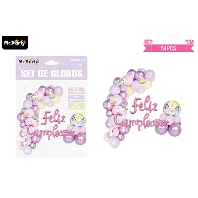 ARCO DE GLOBOS LATEX FELIZ CUMPLEAÑOS CON UNICORNIO 54PCS - 1