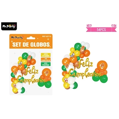 ARCO DE GLOBOS LATEX FELIZ CUMPLEAÑOS CON PEGATINAS DE ANIMALES 54PCS - 1