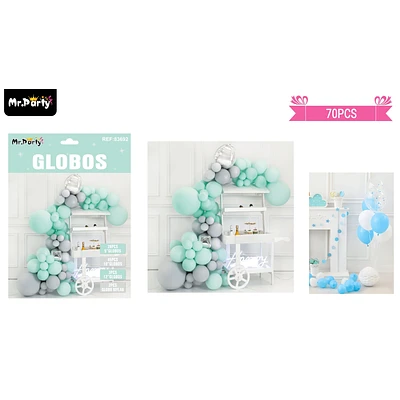 ARCO DE GLOBOS LATEX VERDE Y GRIS 70PCS - 1