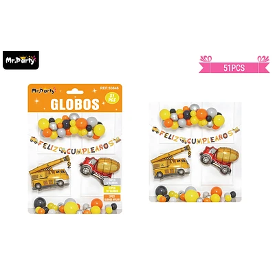 SET DE GLOBOS LATEX CON CARRO DE CONSTRUCCION 51PCS - 1