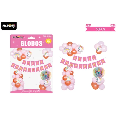 SET DE GLOBOS LATEX Y GUIRNALDA DE UNICORNIO 55PCS - 1