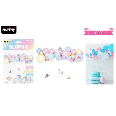 SET DE GLOBOS LATEX CON PEGATINAS DE UNICORNIO 32PCS - 1