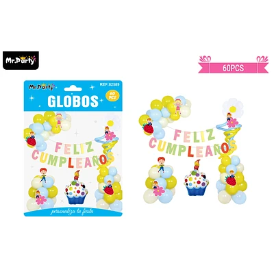 SET DE GLOBOS LATEX Y GUIRNALDA DE TORTA 60PCS - 1