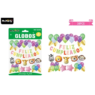 SET DE GLOBOS LATEX Y GUIRNALDA DE ANIMAL 38PCS - 1