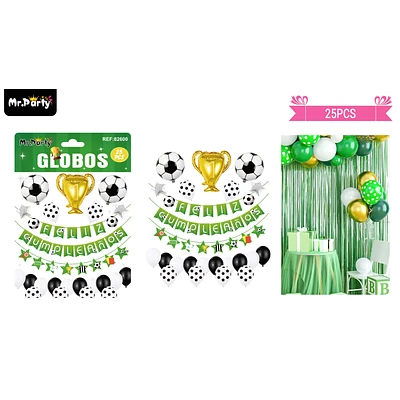 SET DE GLOBOS LATEX Y GUIRNALDA DE FUTBOL 25PCS - 1