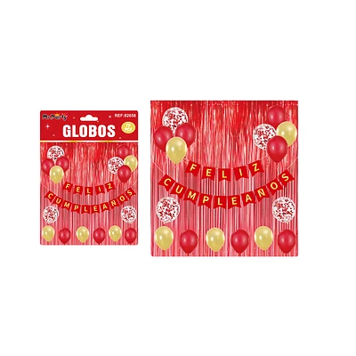 SET DE GLOBOS LATEX Y GUIRNALDA CON CORTINA ROJO 19PCS - 1