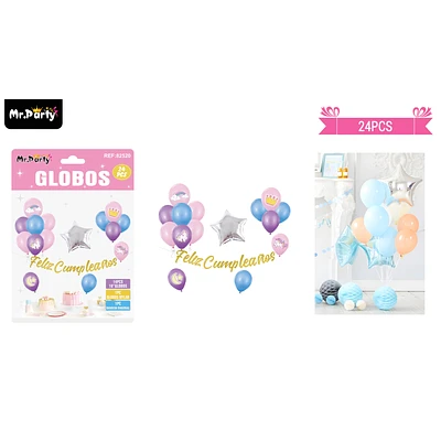 SET DE GLOBOS LATEX Y GUIRNALDA UNICORNIO 24PCS - 1