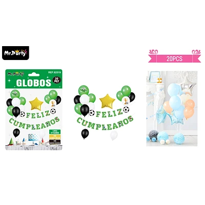 SET DE GLOBOS LATEX Y GUIRNALDA DE FUTBOL 20PCS - 1