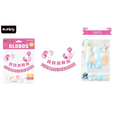 SET DE GLOBOS LATEX Y GUIRNALDA ROSADO 13PCS - 1